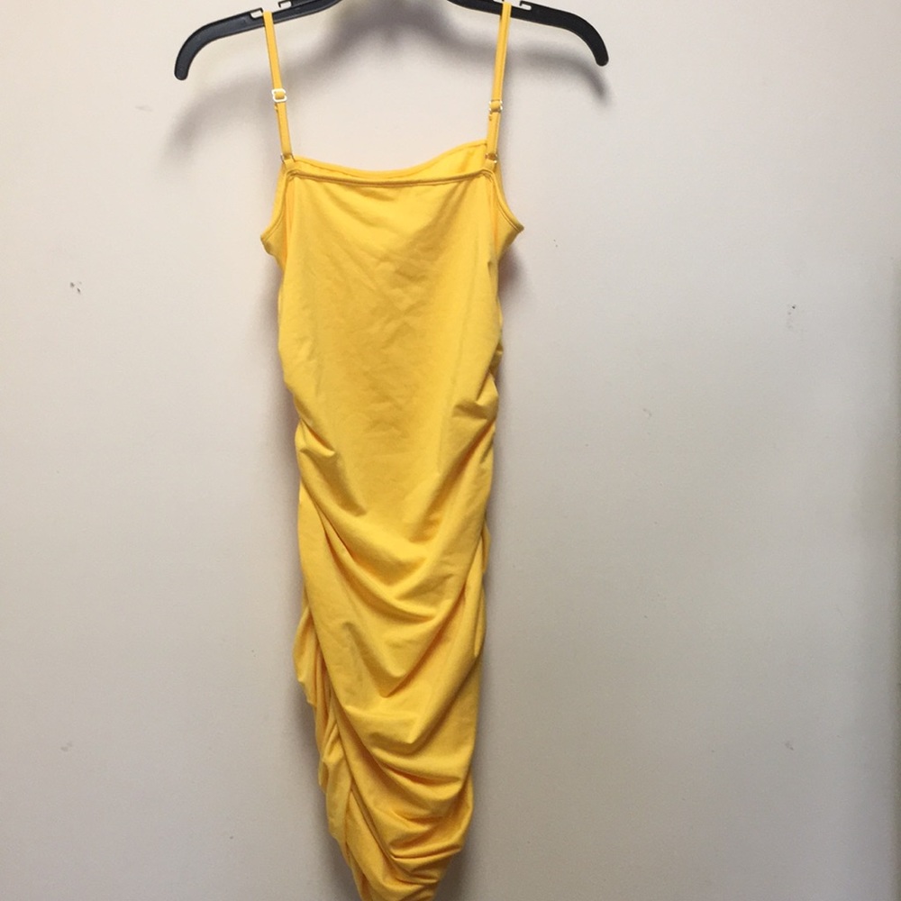 New Yellow Scrunch Bodycon Sleeveless Dress Sz S